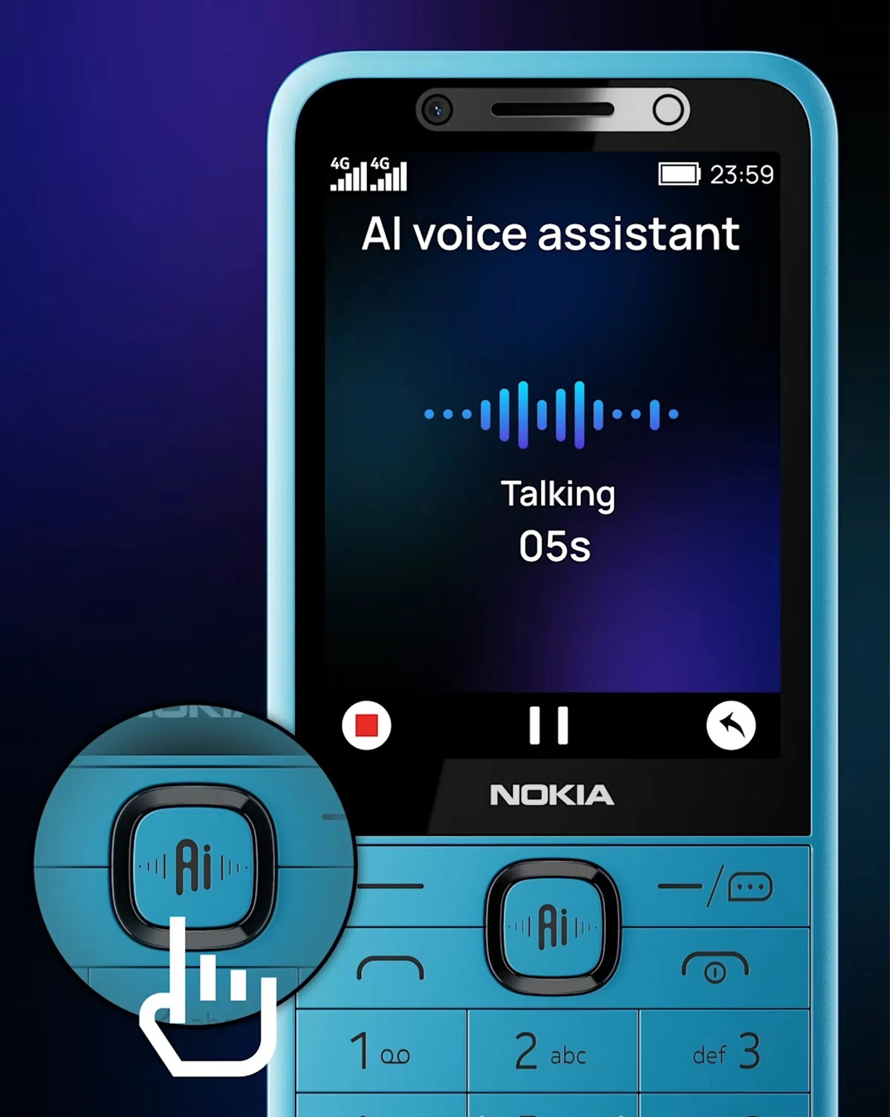 Nokia 235 4G 2nd Edition met AI-knop